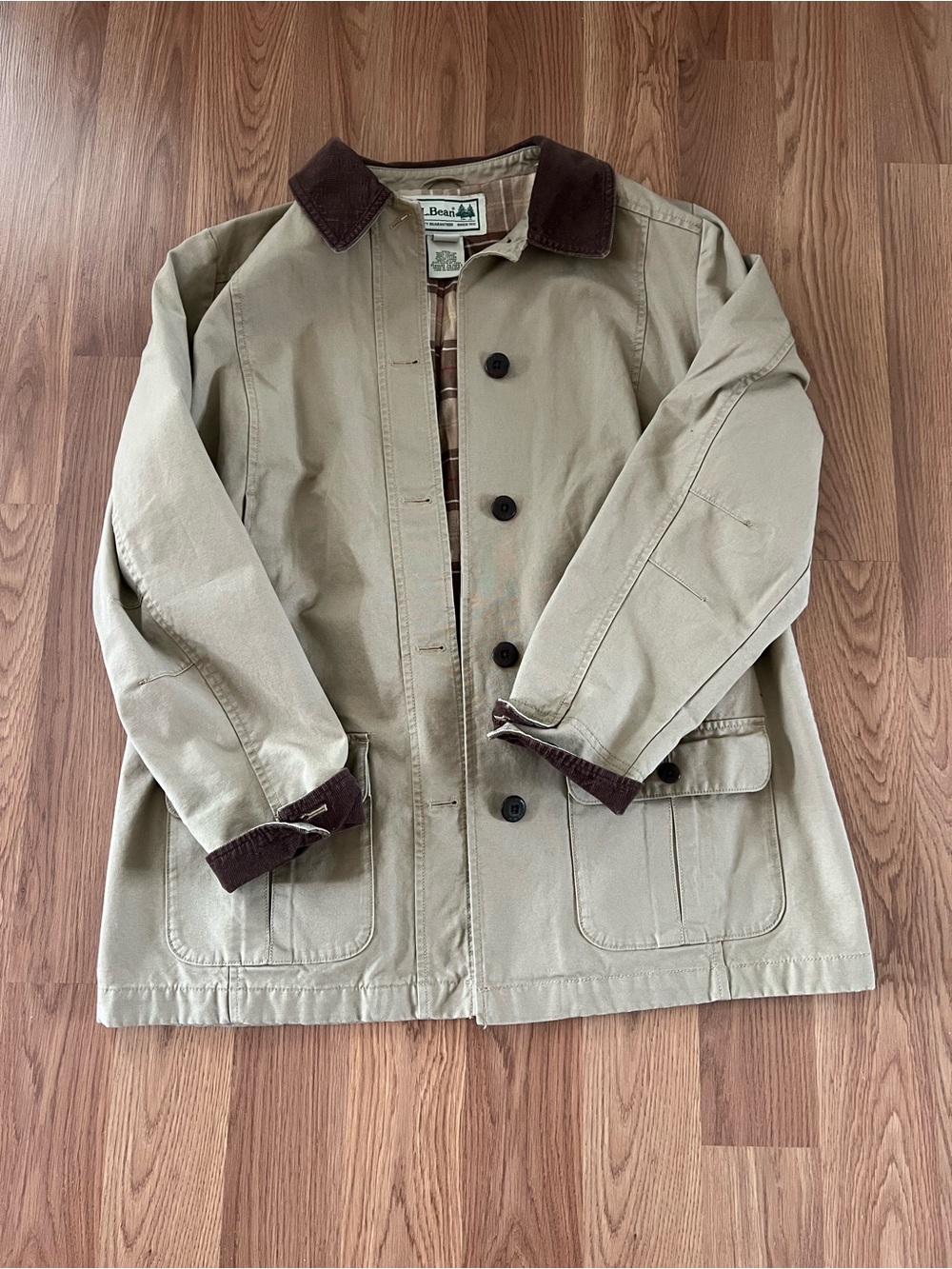 L.L. Bean Tan Utility Jacket with Brown Corduroy Trim